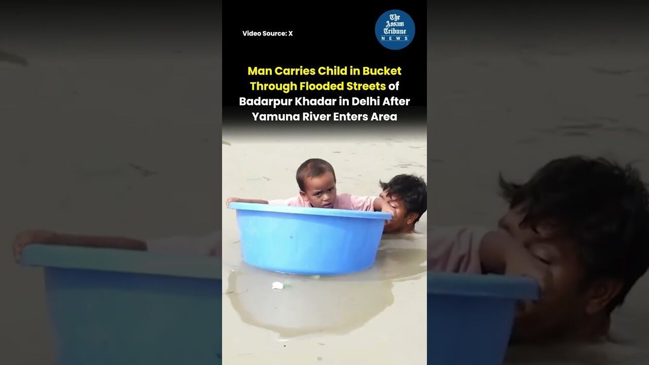 Man Carries Child in Bucket Through Flooded Streets in Delhi after Yamuna Overflows