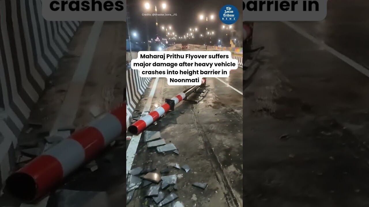 Maharaj Prithu Flyover suffers major damage after heavy vehicle crashes into height barrier
