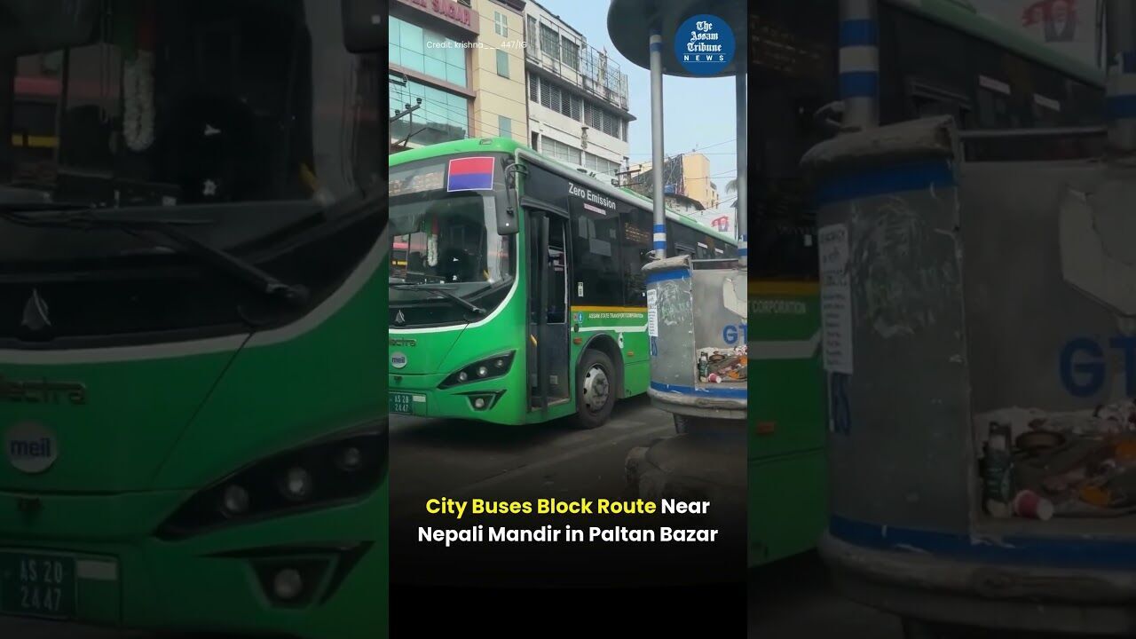 City Buses Block Route Near Nepali Mandir in Paltan Bazar