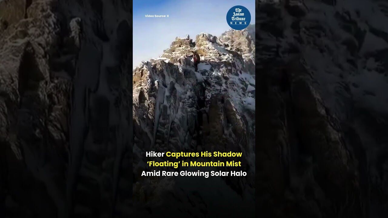 Hiker Captures His Shadow ‘Floating’ in Mountain Mist Amid Rare Glowing Solar Halo