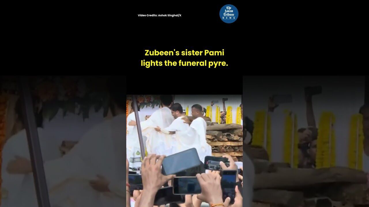 Zubeens sister Pami lights the funeral pyre